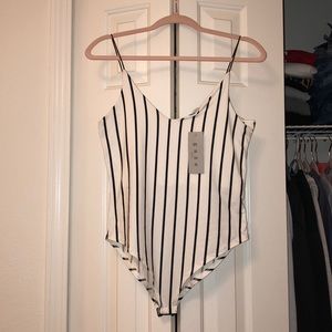 Black & white pinstripe bodysuit